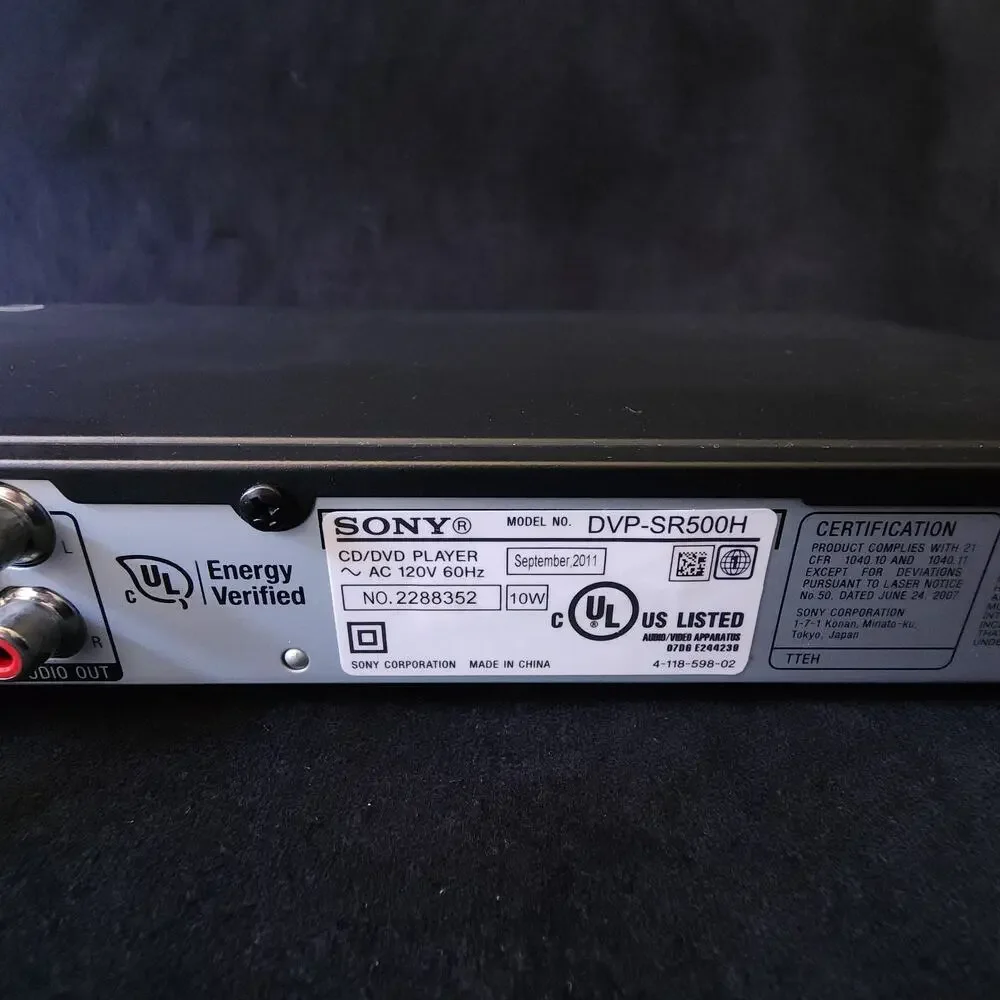 Sony DVP-SR500H DVD/CD Player Black Stereo Audio L/R RCA 2011 DVD Player CD